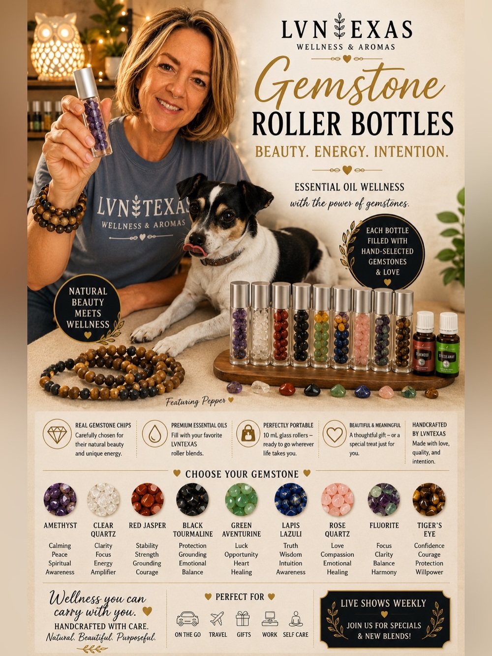 Custom Young Living Crystal-Infused Essential Oil Roller | 10ml